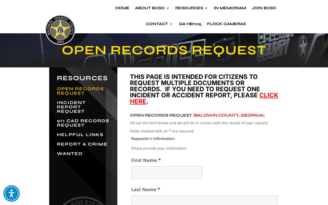 Baldwin County criminal records open records form