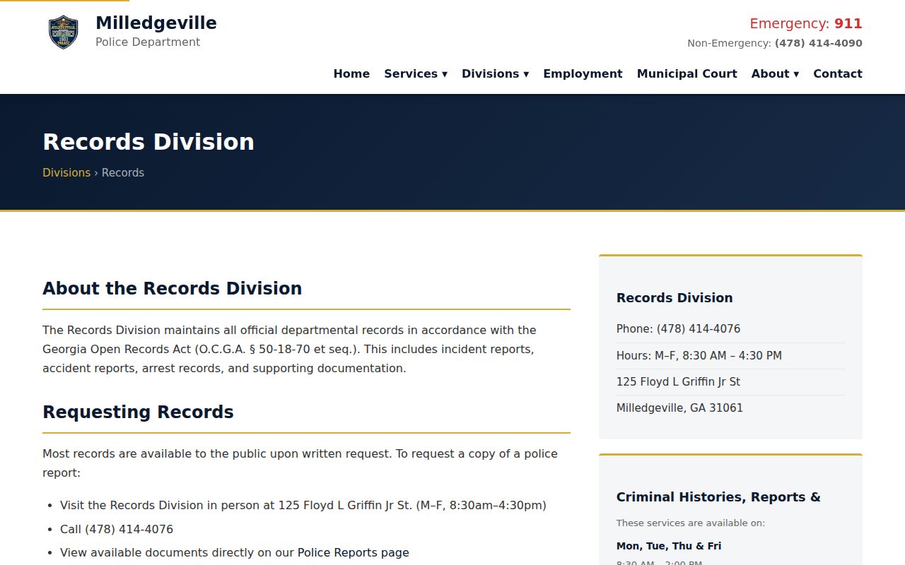 Milledgeville Police Baldwin County arrest record counter