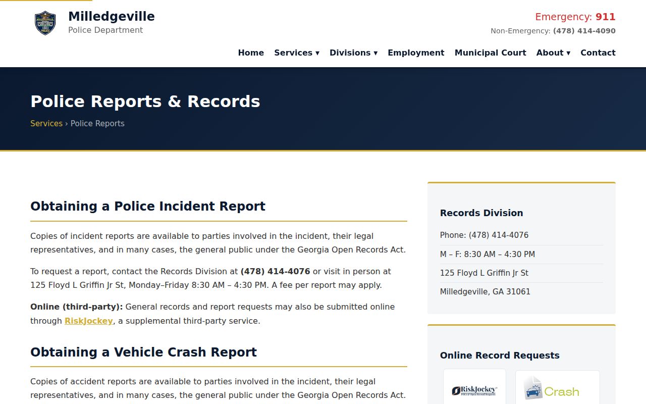 Milledgeville police incident and crash report routes