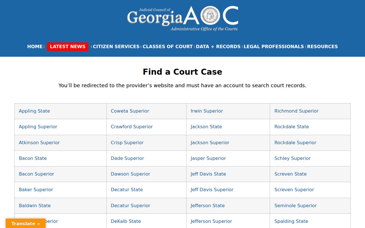 Baldwin County criminal court cases Georgia E-Access directory