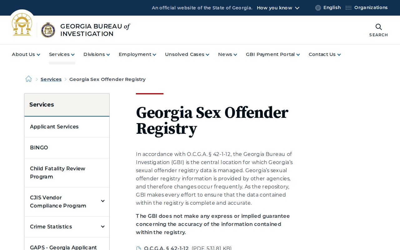 Baldwin County sex offender registry statutes and downloads at GBI