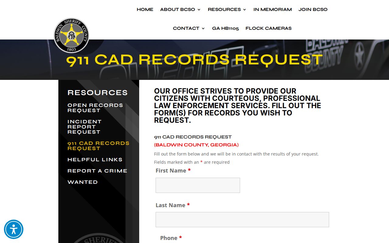 Baldwin County criminal records 911 CAD request form