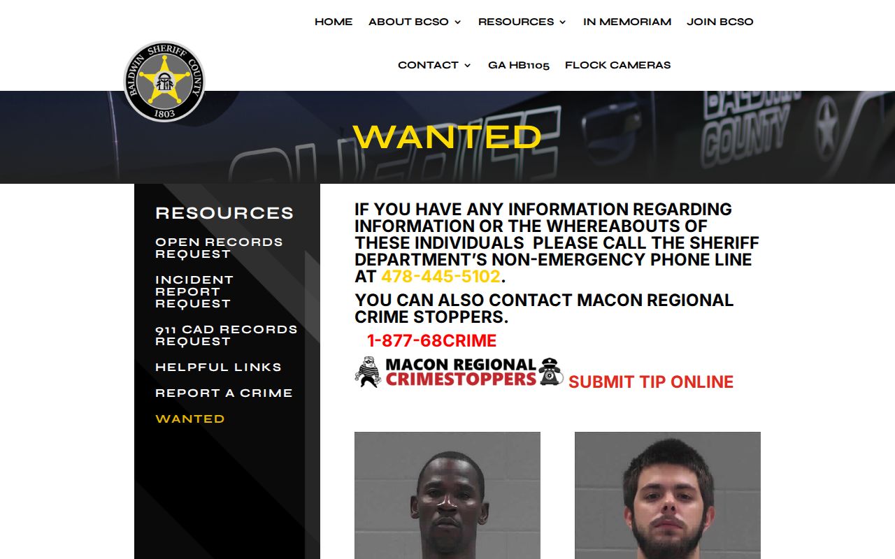Baldwin County criminal warrant wanted interface