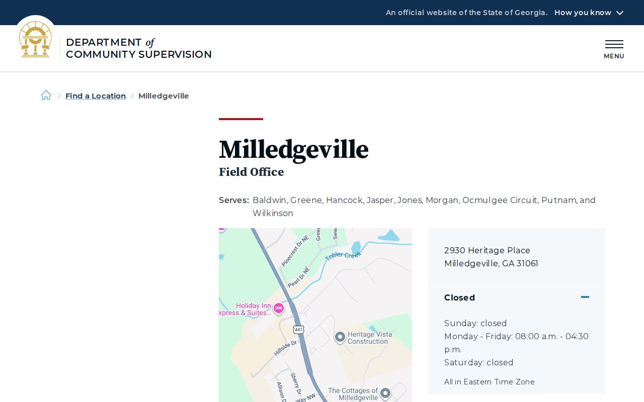 Baldwin County criminal supervision DCS Milledgeville office