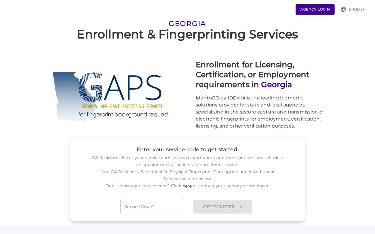 Baldwin County criminal record fingerprint registration interface