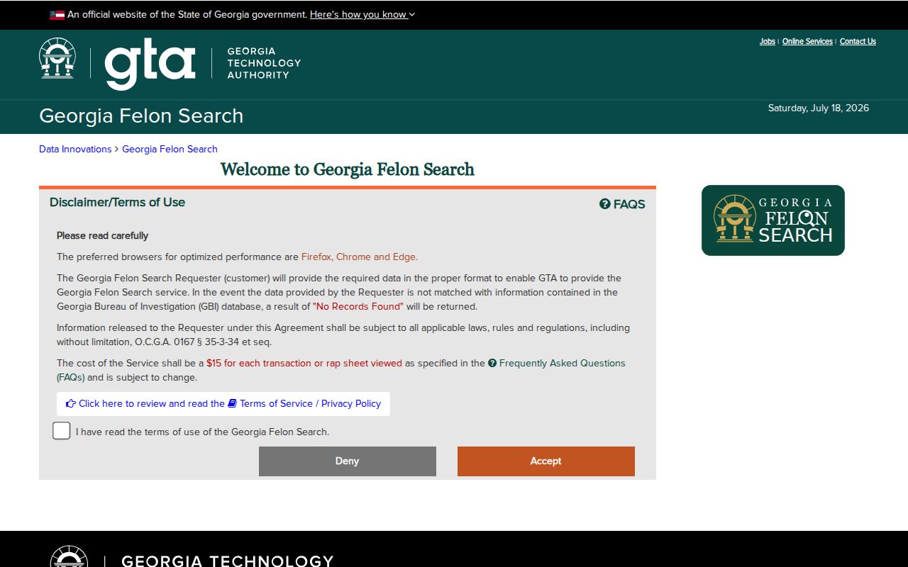 Baldwin County criminal history Georgia felony search interface