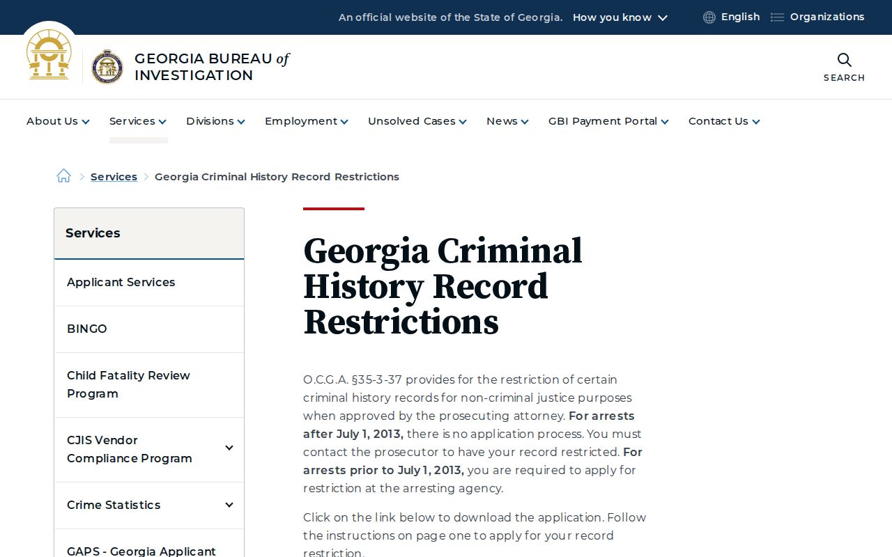 Baldwin County criminal history Georgia record restriction forms